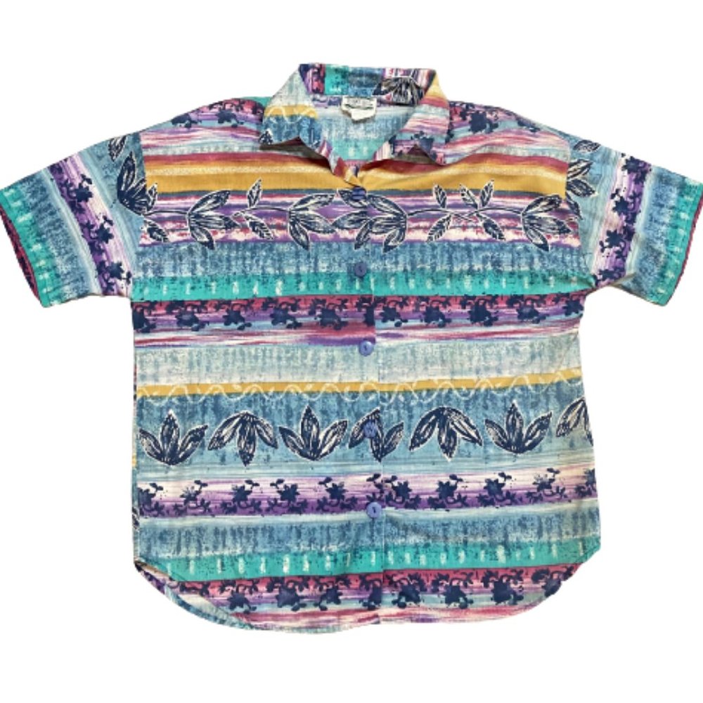 Vintage Tropical Abstract Top Teal Shoulder Pads